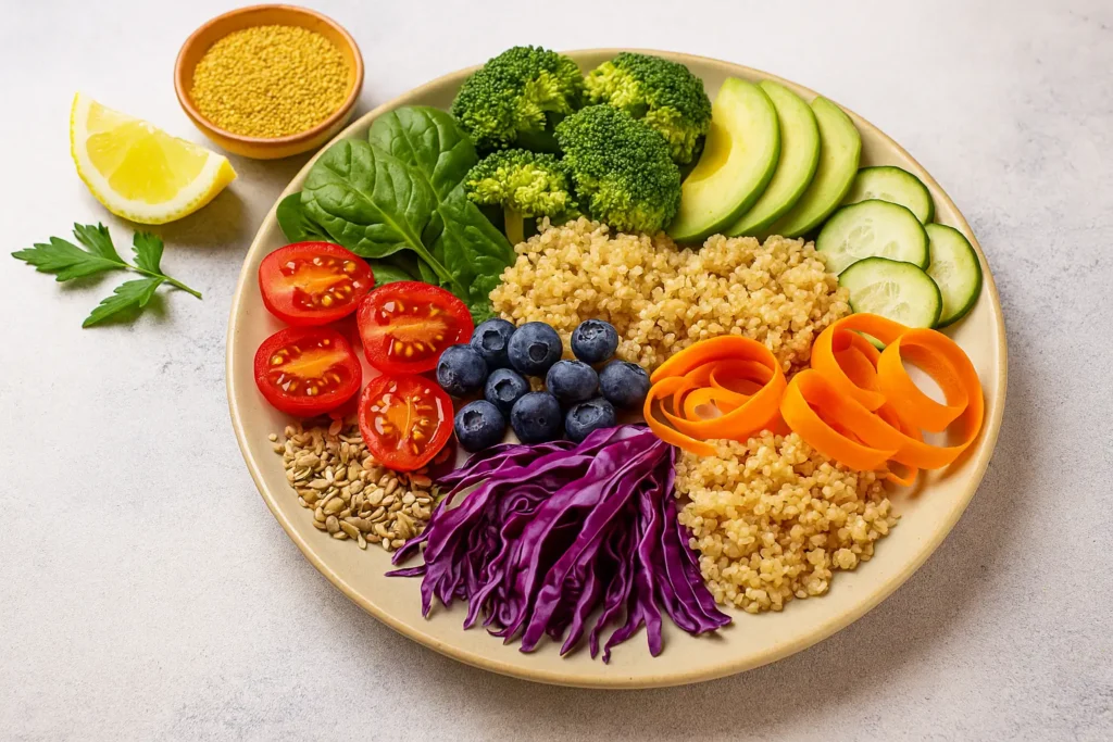 colorful energetic nutrition plate with high-vibrational foods