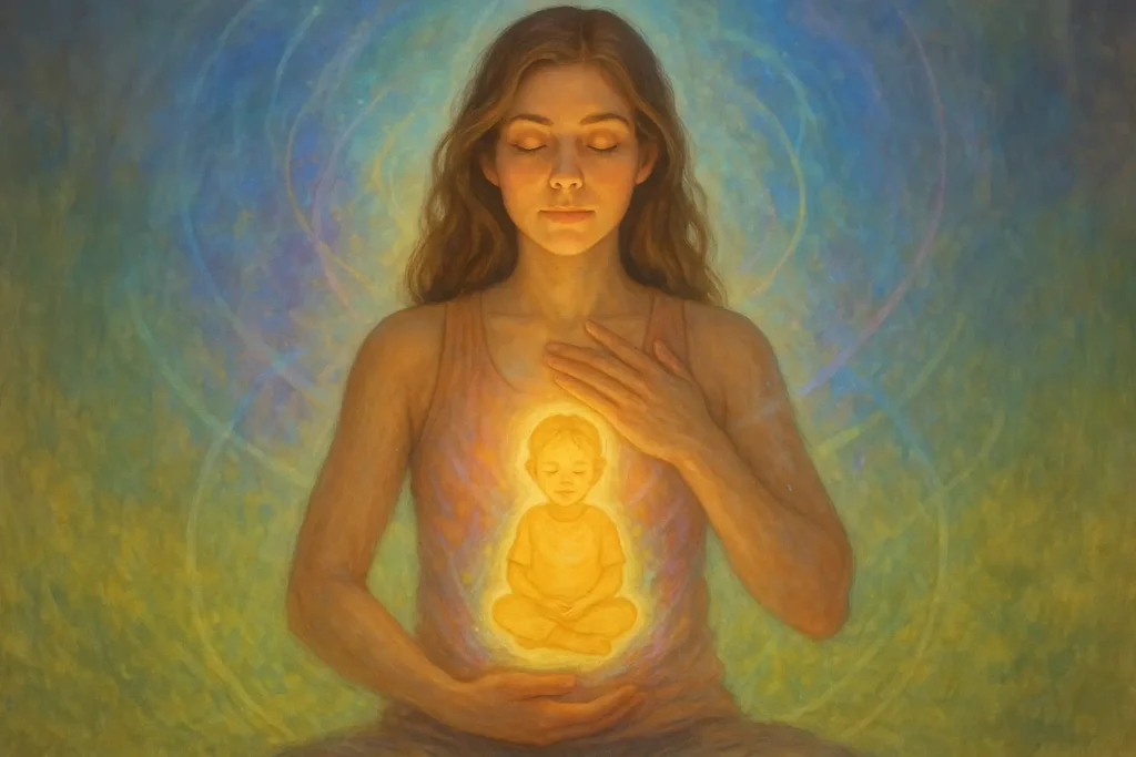 Woman healing her inner child through meditation and energy work