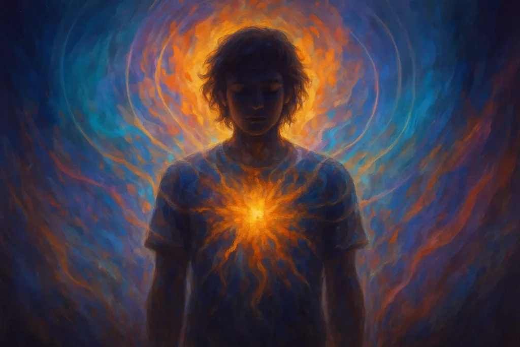 person experiencing energy imprinting in their aura field